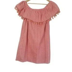 NWT Very J off the shoulder striped polka dot fringe pocket dress size L (241)
